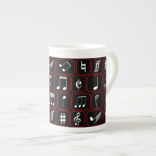 Taza De Porcelana Notas geométricas blancos y negros rojas elegante