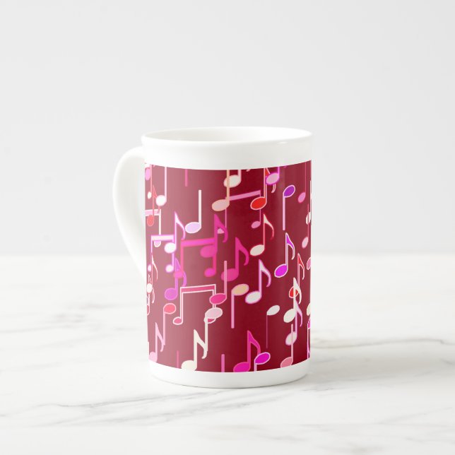 Taza De Porcelana Notas musicales impresas - burgundy, multi (Izquierda)