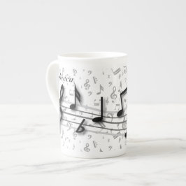 Taza De Porcelana Notas musicales negras y grises personalizadas