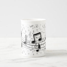 Taza De Porcelana Notas musicales negras y grises personalizadas