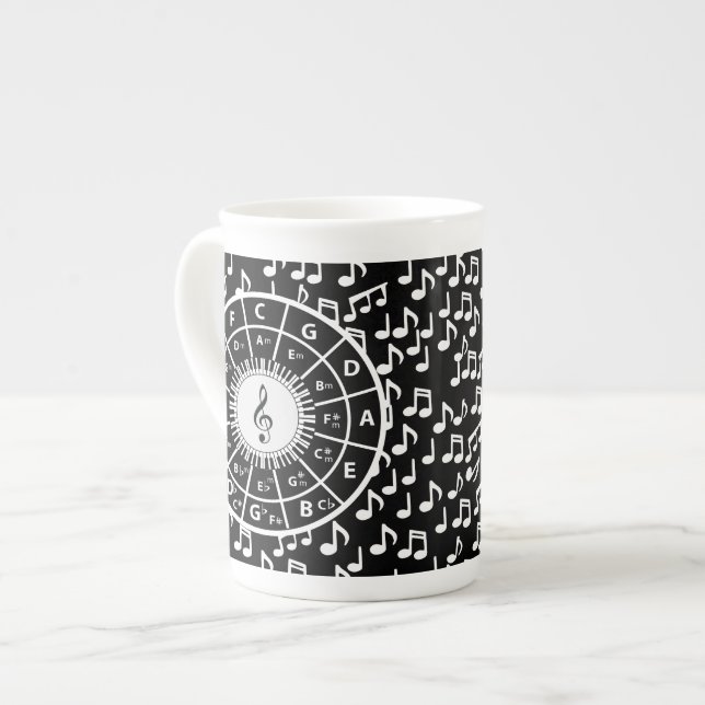 Taza De Porcelana Notas musicales y círculo de quince (Izquierda)