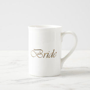 Taza De Porcelana Novia, escritura dorada elegante chic blanca