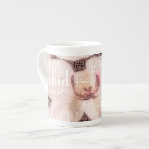 Taza De Porcelana Nube floral de la palabra del flor de la orquídea