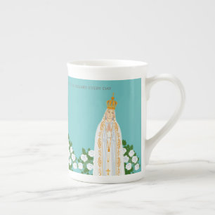 Taza De Porcelana Nuestra Señora de Fátima y rosas blancas