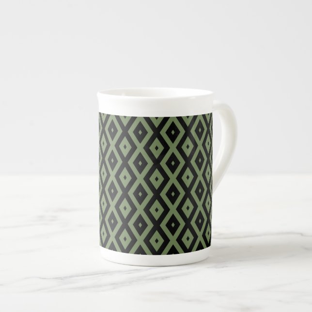 Taza De Porcelana Olive green and black diamond pattern (Derecha)
