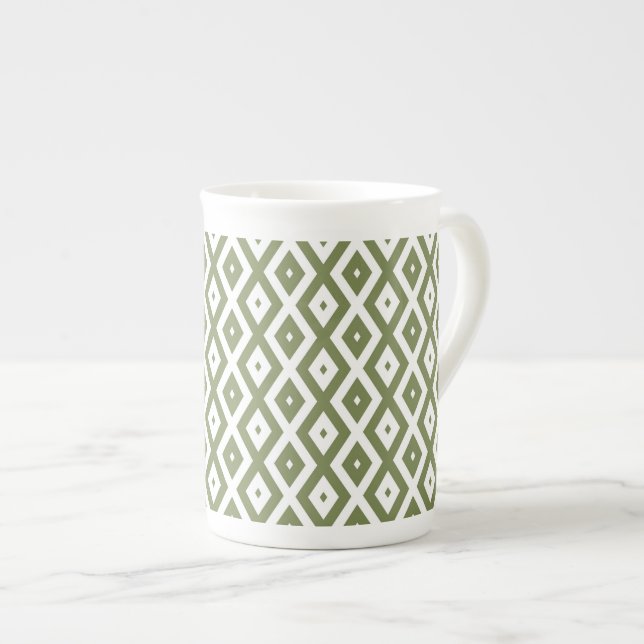 Taza De Porcelana Olive green and white diamond pattern (Derecha)