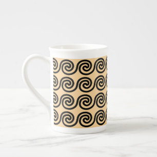 Taza De Porcelana Onda de Llave de Meandro Griego Patrón Marrón