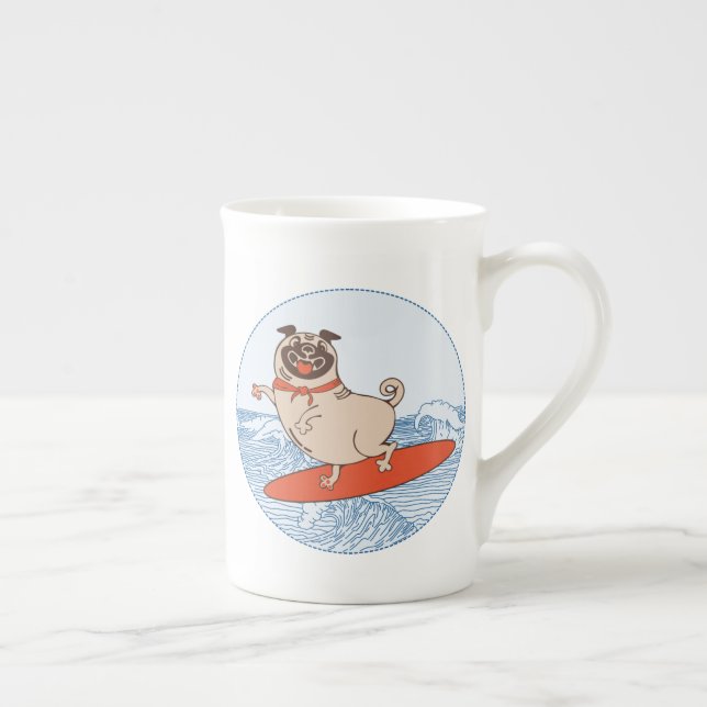 Taza De Porcelana Onda montando perro de cerdo feliz en la tabla de  (Derecha)