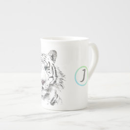 Taza De Porcelana Original W Tigre acuarela zodiaco chino inicial