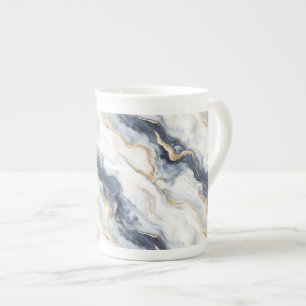 Taza De Porcelana Oro Blanco Azul Ondulado Abstracto