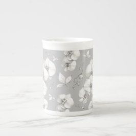 Taza De Porcelana Orquídea blanca acuarela sobre gris |