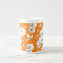 Taza De Porcelana Orquídea blanca acuarela sobre Naranja |