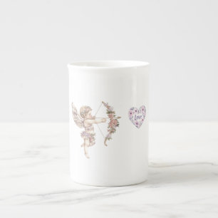 Taza De Porcelana Orquídea Flecha de Cupido de Amor Corazón Floral P