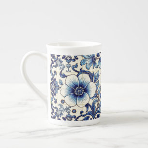 Taza de porcelana ósea con diseño de azulejos