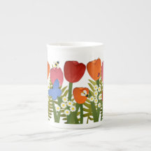 Taza de porcelana ósea de 10oz Tulip Garden