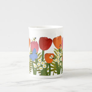 Taza de porcelana ósea de 10oz Tulip Garden