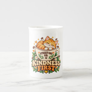 Taza de porcelana ósea retro linda con amabilidad