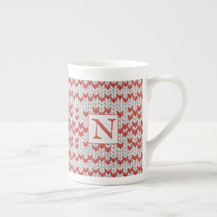 Taza de porcelana ósea ROJO NORDICO TEJIDO + Inici