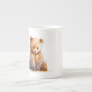 Taza De Porcelana Oso De Bebé Marrón De Acuarela, Cubo De Oso Cubier