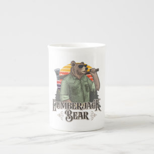 Taza De Porcelana Oso gracioso vestido de leñador