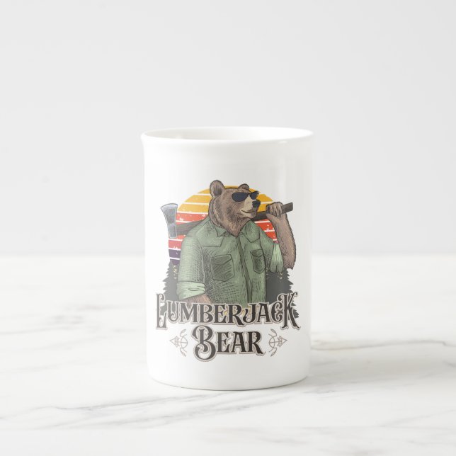 Taza De Porcelana Oso gracioso vestido de leñador (Frente)