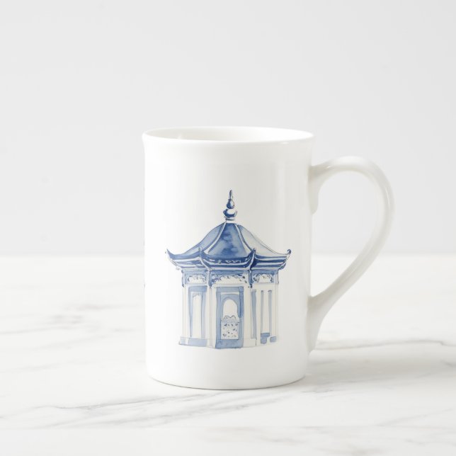 Taza De Porcelana Pagoda Chinoiserie Café azul y blanco Mug (Derecha)