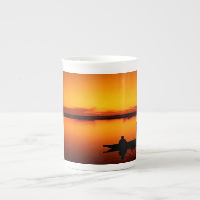 Taza De Porcelana Paisaje atardecer con un barco-68465 (Frente)
