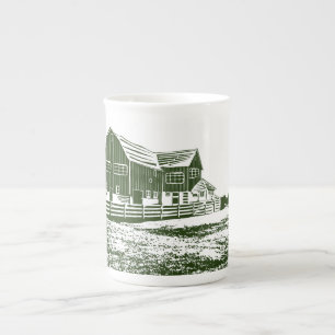 Taza De Porcelana Paisaje campestre estilo madera casa de campo