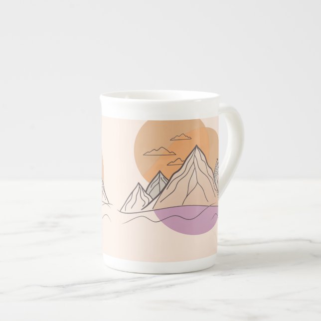 Taza De Porcelana Paisaje mínimo de montaña (Derecha)