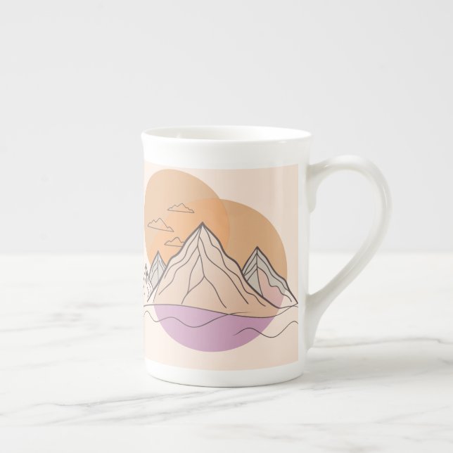 Taza De Porcelana Paisaje mínimo de montaña (Derecha)