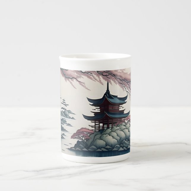 Taza De Porcelana Paisaje Pagoda (Frente)
