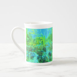 Taza De Porcelana Paisaje Trippy Lime Green y Blue Garden