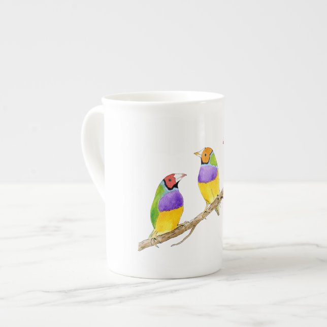 Taza De Porcelana Pájaro del pinzón de Gouldian (Izquierda)