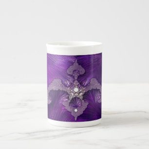 Taza De Porcelana Pájaro Fractal Abstracto Morado
