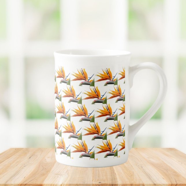 Taza De Porcelana Pájaro naranja del patrón de planta de paraíso en  (In Situ)