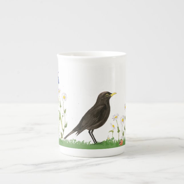 Taza De Porcelana Pájaro negro (Frente)