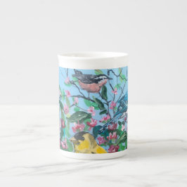 Taza De Porcelana Pájaros en la naturaleza amarillo/ azul