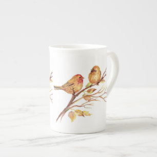 Taza De Porcelana Pájaros resplandecientes, cerdo chino hueso