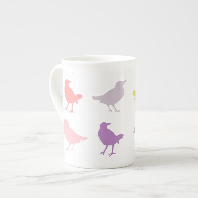 Taza De Porcelana Pájaros rosados y púrpura pastorales con hogar de  (Izquierda)