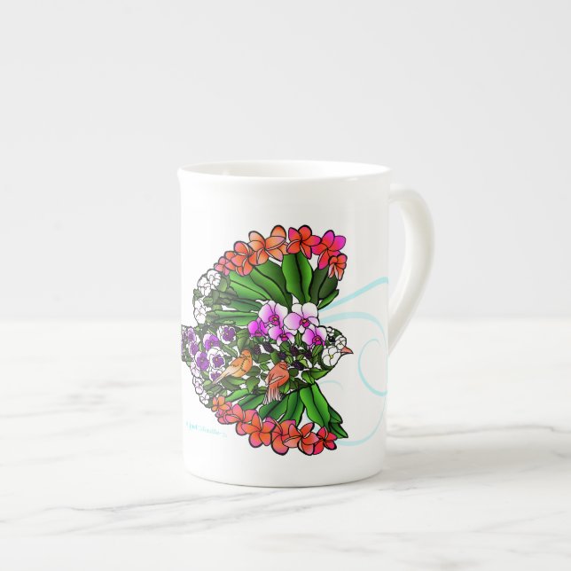 Taza De Porcelana Pájaros tropicales hermosos en amor (Derecha)