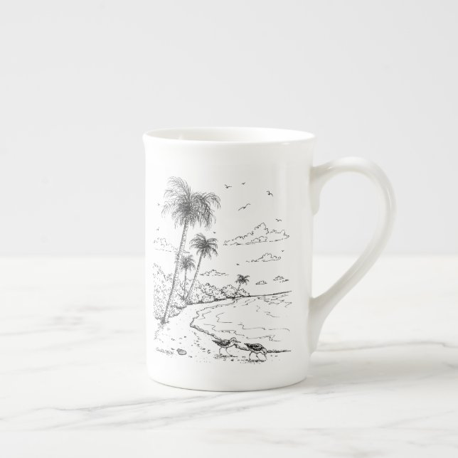 Taza De Porcelana Palmeras y vida de la playa de la lavandera (Derecha)