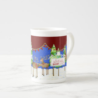 Taza De Porcelana Pancarta de los renos colgantes del árbol de Navid