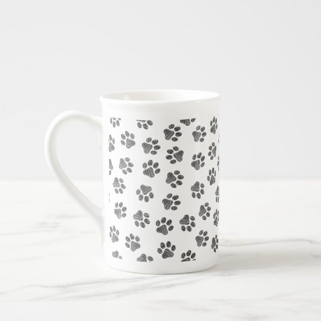 Taza De Porcelana Papas de perro, garras de perro, patas negras (Izquierda)