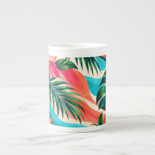 Taza De Porcelana Paraíso Botánico de Hibisco Tropical Arte