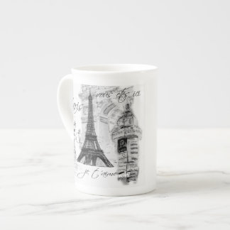 Taza De Porcelana Paris Eiffel Tower Collage blanco y negro francés