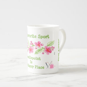 Taza De Porcelana Pasatiempo de aguja de flor de cerezo pintada a ma