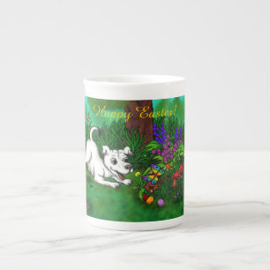 Taza De Porcelana Pascua - Capo de cachorro y mariposa