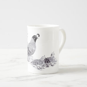 Taza De Porcelana Paseo de la tarde de la familia de las codornices