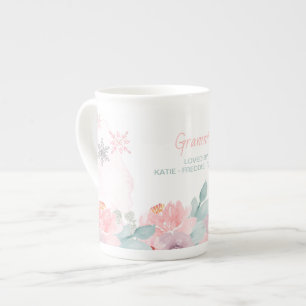 Taza De Porcelana Paseo Invernal de Grammie Copos de Nieve y Floral