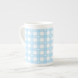 Taza De Porcelana Pastel Blue Checks